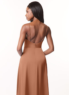 Azazie Brielle Bridesmaid Dresses Bronzer A-Line Cowl Spaghetti Straps Stretch Satin Dress image5