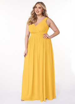 Azazie Kora Bridesmaid Dresses Marigold A-Line Pleated Chiffon Dress image9