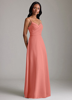 Azazie Kali Bridesmaid Dresses Salmon Pink A-Line Pleated Chiffon Dress image3