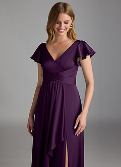 Azazie Omari Bridesmaid Dresses Grape A-Line Stretch Satin Dress image4