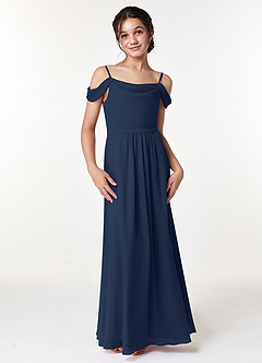 Azazie Alivia Junior Dark Navy A-Line Off the Shoulder Chiffon Dress image4