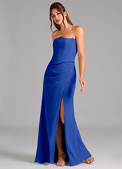 Azazie Jenine Jurken voor bruidsmeisjes Jurk van Chiffon met Zeemeermin Strapless Koningsblauw image4