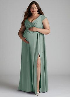 Azazie Allessia Gravid brudtärna klänningar Klä A-Line Plisserad Golvlängd Stretch Satin image11