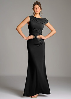 Azazie Nazanin Bridesmaid Dresses Black Mermaid Off the Shoulder Premium Stretch Jersey Dress image1
