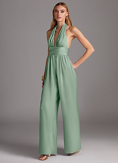 Azazie Oli Bridesmaid Dresses Agave Pleated Stretch Satin Jumpsuit image1