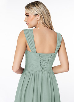 Azazie Angie Bridesmaid Dresses Agave A-Line Corset Chiffon Dress image3