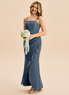 Azazie Buzzy Junior Neptune Sheath Pleated Chiffon Dress image3