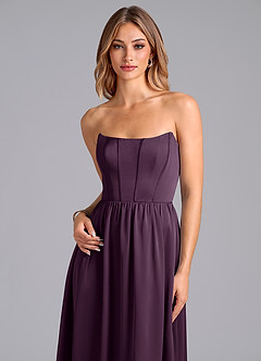 Azazie Leilana Bridesmaid Dresses Plum A-Line Corset Stretch Satin Dress image6