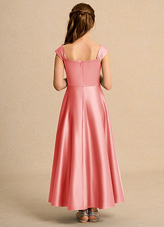 Azazie Bundle Junior Formal Flower Girl Dresses Coral A-Line Pleated Matte Satin Dress image2