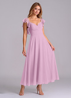Azazie Leilani Bridesmaid Dresses Candy Pink A-Line Ruched Chiffon Dress image3