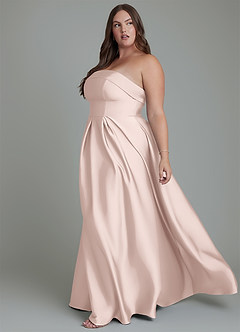 Azazie Lucienne Bridesmaid Dresses Blushing Pink A-Line Strapless Stretch Satin Convertible Dress image11