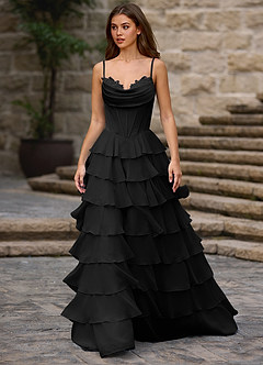 Floralace Black Ruffled A-line Prom Dress image4