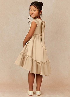 Azazie Lee Flower Girl Dresses Champagne A-Line Bow Stretch Satin Dress image4