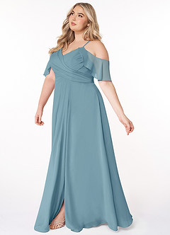 Azazie Dakota Abiti da Damigella Abito A-Line in Chiffon con Scollo a V a Pieghe Blu Lunatico image17