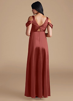 Azazie Rhea Maternity Bridesmaid Dresses A-Line Pleated Metallic Satin Floor-Length Dress image2