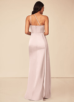 Azazie Maron Bridesmaid Dresses Blushing Pink A-Line One Shoulder Stretch Satin Dress image2