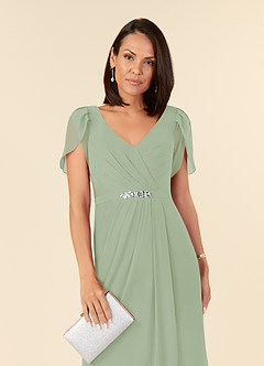 Azazie Marianne Mother of the Bride Dresses Dusty Sage Sheath V-Neck Pleated Chiffon Dress image5