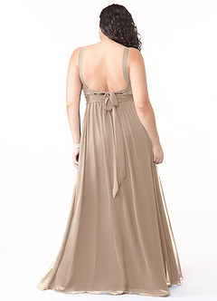 Azazie Aziza Bridesmaid Dresses Taupe A-Line V-Neck Pleated Chiffon Dress image8