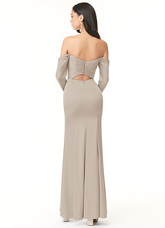 Azazie Hallie Bridesmaid Dresses Frost Sheath Off-The-Shoulder Long Sleeve Stretch Satin Convertible Dress image4