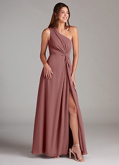 Azazie Brooke Bridesmaid Dresses Desert Rose A-Line One Shoulder Chiffon Dress image4