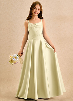 Azazie Coconut Girls Formal Flower Girl Dresses Lemon Sorbet A-Line Pleated Stretch Satin Dress image3