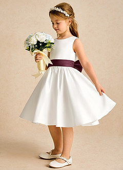 Azazie Sosie Robe Demoiselle D'honneur Fillette Robe Trapèze en Mat Satiné Plissée Ivoire Cabernet image3