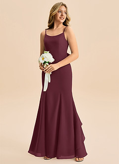 Azazie Lioren Junior Cabernet Mermaid Bow Chiffon Dress image4