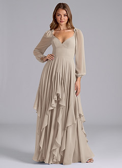 Azazie Karan Bridesmaid Dresses Frost A-Line Long Sleeve Chiffon Dress image3