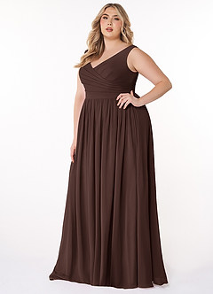 Azazie Keyla Bridesmaid Dresses Ganache A-Line V-Neck Pleated Chiffon Dress image8