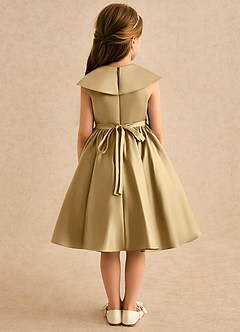 Azazie Acorn Flower Girl Dresses Gold A-Line Pleated Matte Satin Dress image2