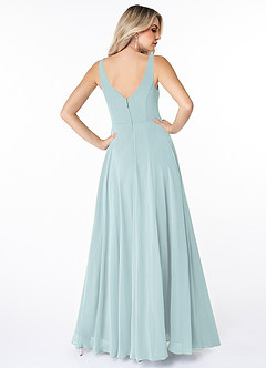 Azazie Calvi Brautjungfernkleider A-Linie Gestreift Chiffon Kleid Nebel image2