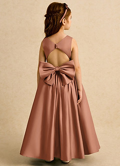 Azazie Nellia Flower Girl Dresses Bronzer A-Line Bow Matte Satin Dress image6