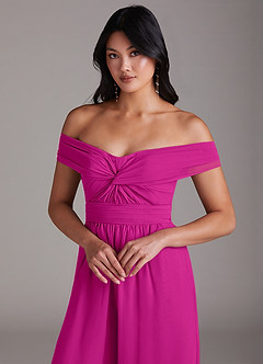 Azazie Lamara Robes de demoiselle d'honneur Combinaison Convertible en Mousseline de soie Épaule décolletée Fuchsia image7