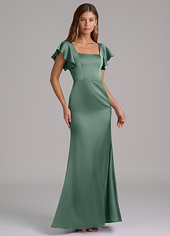 Azazie Elkie Brudtärnklänningar Klä av Sjöjungfru i Stretch Satin Fyrkantig halsringning Eukalyptus image4