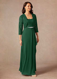 Azazie Ainsling vestidos de madre de la novia Vestido de Verde Oscuro de Gasa de Corte En A con Encaje Cuello Cuadrado image6