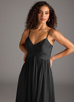 Azazie Alia Vestidos de damas de honor Vestido de Negro de Satén Elástico de Corte en A con Plisado image3