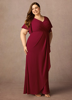 Azazie Song Mother of the Bride Dresses Burgundy Mermaid V-Neck Pleated Stretch Chiffon Dress image9