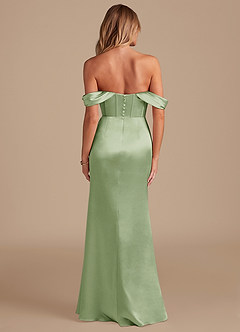Azazie Asha Robes de demoiselle d'honneur Robe Fourreau en Satiné métallisé Épaule décolletée Vert Sauge image7