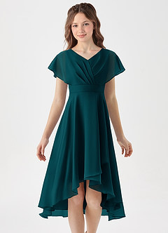 Azazie Graciela Junior Pine A-Line Pleated Chiffon Dress image3