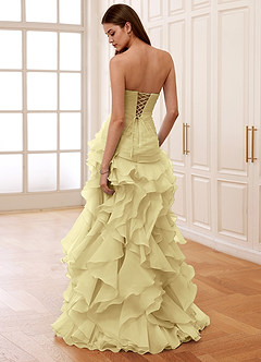 Christabelle Gelb Korsett-Strass-Abendkleid aus durchsichtiger Spitze image2