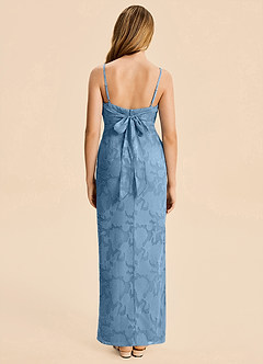 Azazie Mai Junior Steel Blue Sheath Ruched Floral Burnout Dress image2