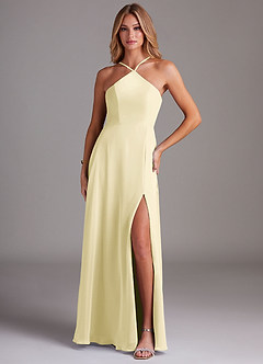 Azazie Bailey Final Sale Agave A-Line Halter Side Slit Chiffon Dress image1