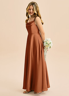 Azazie Isolde Junior Jurk van Stretch Satijn met A-Lijn Geplooid Koper image3