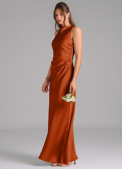 Azazie Evadne Brautjungfernkleider A-Linie Plissee Stretch-Satin Kleid Gebranntes Orange image1