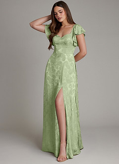 Azazie Keya Brudtärnklänningar Klä av A-Linje i Jacquard Rynkad Salviagrön Jacquard image5