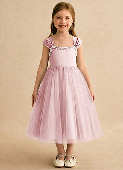 Azazie Yosemite Abiti da Ragazza di Fiori Abito Principessa in Tulle Scollo a Cuore Rosa Cipria image3