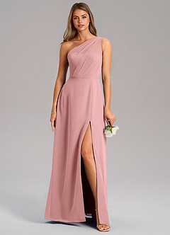 Azazie Phaedra Bridesmaid Dresses Dusty Rose A-Line One Shoulder Chiffon Dress image3