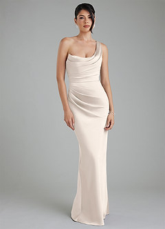 Azazie Sabrina Bridesmaid Dresses White Alabaster Mermaid Corset Stretch Satin Dress image6