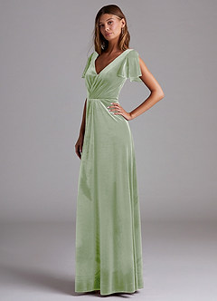 Azazie Soren Bridesmaid Dresses Dusty Sage A-Line Velvet Dress image3