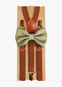 front Matching Matte Satin Pre-Tied Bow Tie & Suspenders Set